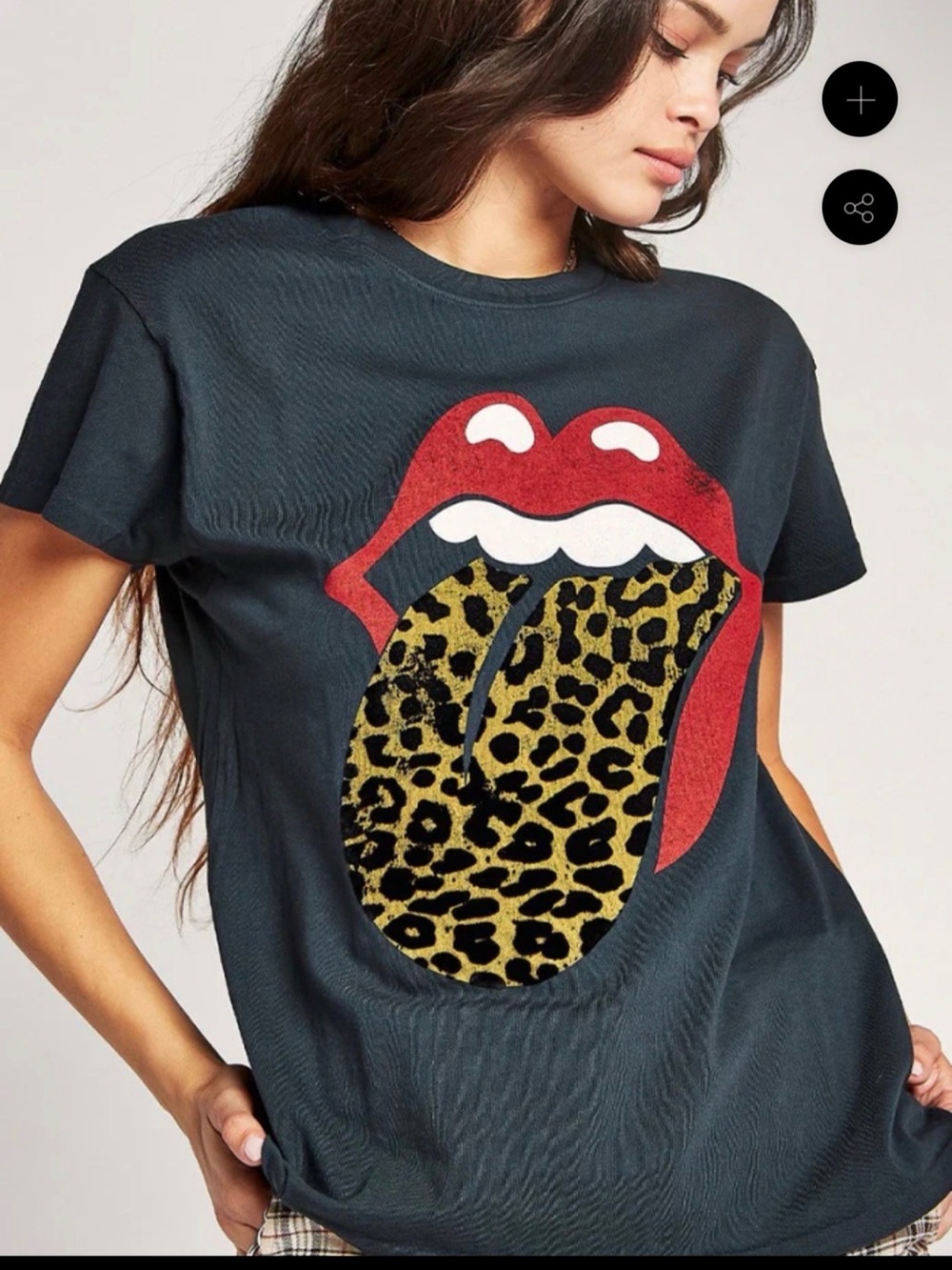 Daydreamer X Free People Rolling Stones Flocked Leopard Tongue Tee Ash L - Picture 5 of 11
